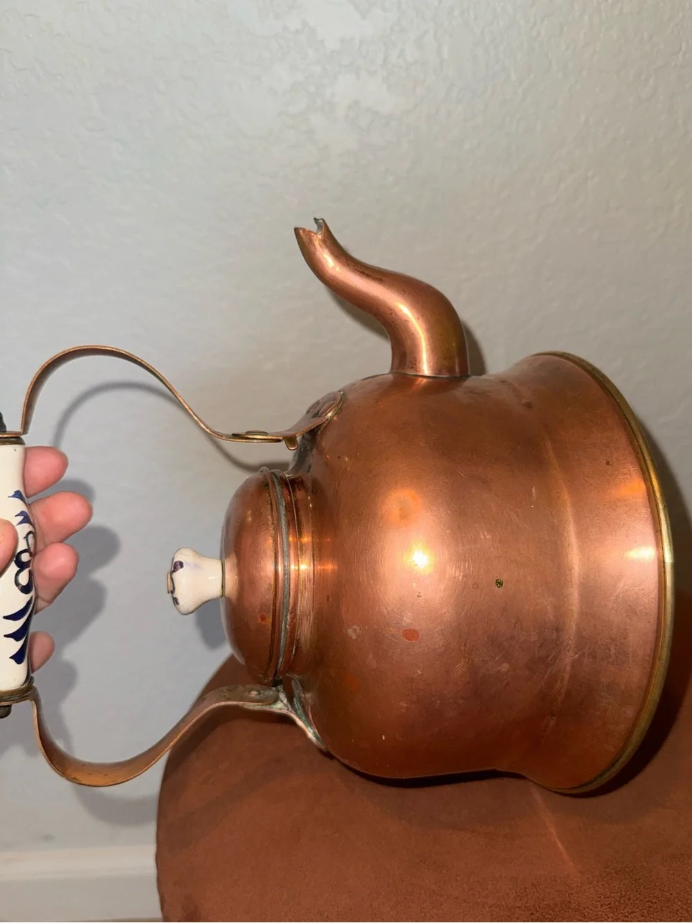 Vintage Copper and Brass Hand Painted Tea Kettle Made in Portugal